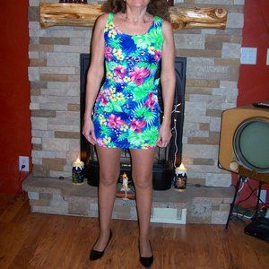 TIMING  GREEN BLUE & PINK FLORAL WRAP SUMMER  DRESS